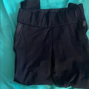 Black Leggings Leather Detail